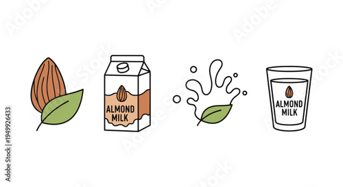 Organic Almond Milk Line art modern abstract vibrant vector