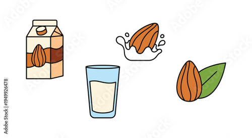 Organic Almond Milk Line art modern smooth abstract color vector