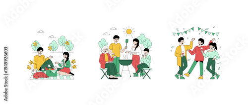 Family Picnic Barbecue and Celebration Vector Illustration