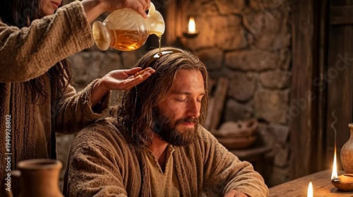 Woman Pouring Perfumed Oil from Alabaster Jar