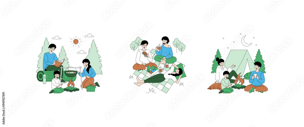 Fototapeta premium Family Enjoying Outdoor Activities Vector Illustration