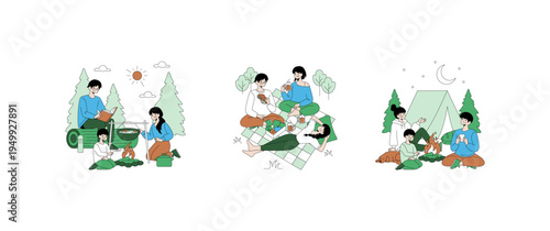 Family Enjoying Outdoor Activities Vector Illustration
