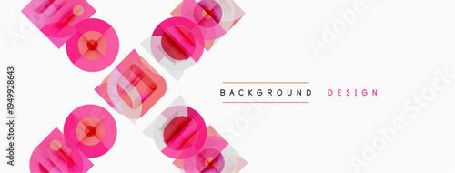 Abstract pink shapes overlap white space. Text reads background design in light hues. Minimalist composition, modern aesthetic.