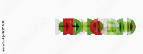 Abstract graphic design features overlapping circles. Red, green, lightgreen hues create layered visual effect. Minimalist composition on white background.