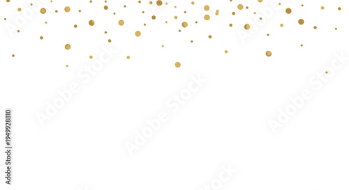 Golden particles floating down on white background 