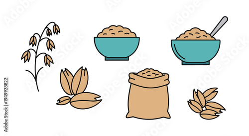 Organic Oats Line art vector minimal abstract color design