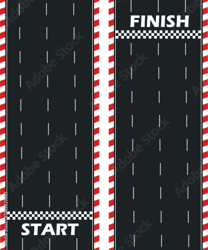 Top View Race Track Vector with Start and Finish Lines and Checkered Pattern Background