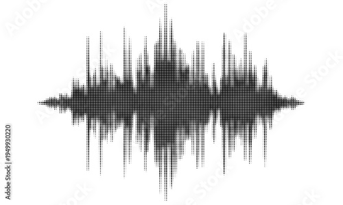 Vector retro grunge sound wave pattern. Audio equalizer halftone design with pulse effect