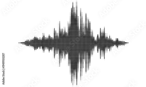 Vector retro grunge sound wave pattern. Audio equalizer halftone design with pulse effect