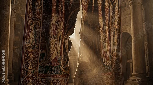 Massive Intricate Temple Veil Tearing Down the Middle