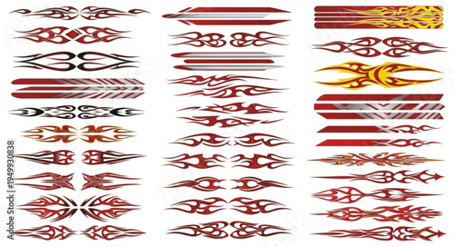 Collection of decorative car stripes and flame graphics.
