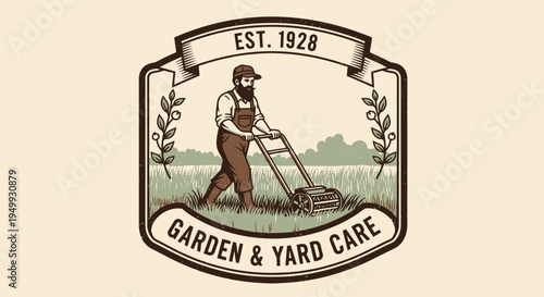 Vintage Garden and Yard Care Professional Mowing Lawn.