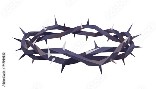 Crown of thorns geometric vector illustration. Low poly flat design of Christian religious symbol. Holy Week and Good Friday graphic element isolated on transparent background