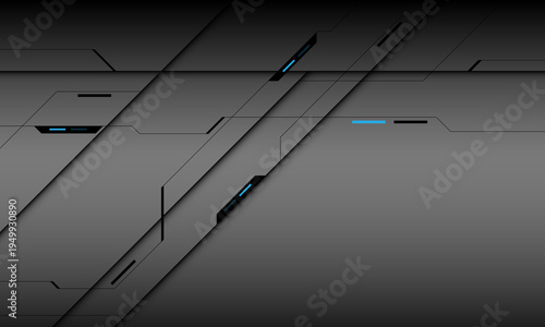 Abstract black cyber line circuit blue light power geometric dynamic on dark metallic technology futuristic background vector