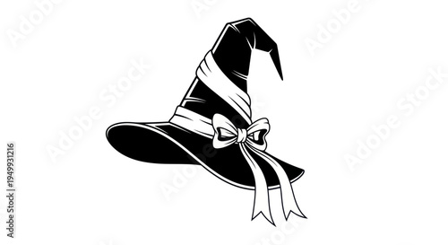 Black Witch Hat with Ribbon and Bow, Halloween Costume Accessory