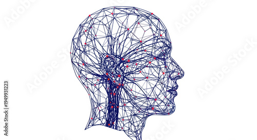 Abstract Human Head Network Grid, Artificial Intelligence Concept