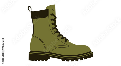 Green Combat Boot Illustration - Military Style Footwear