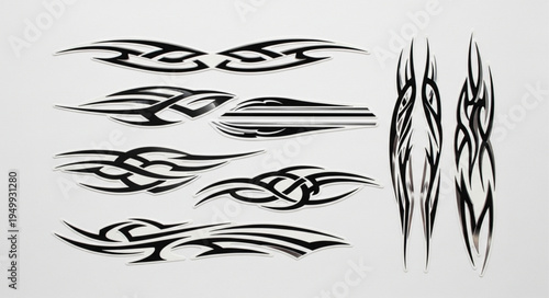 Collection of Tribal Car Decals - Black and White Designs for Vehicle Customization.