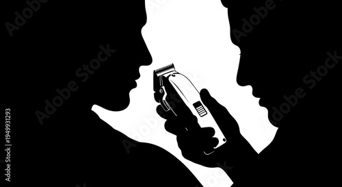 Man's Silhouette Using Electric Hair Clipper on Another Person