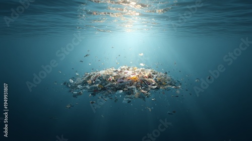 Floating island of plastic waste in the ocean