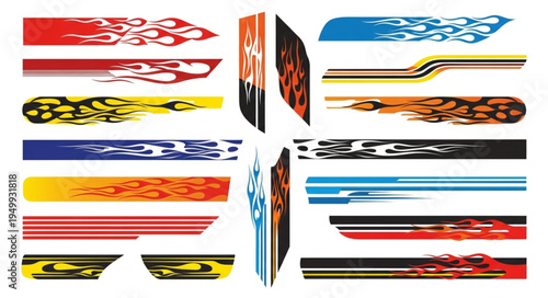 Assorted Vehicle Graphics - A Collection of Colorful Car Decals.
