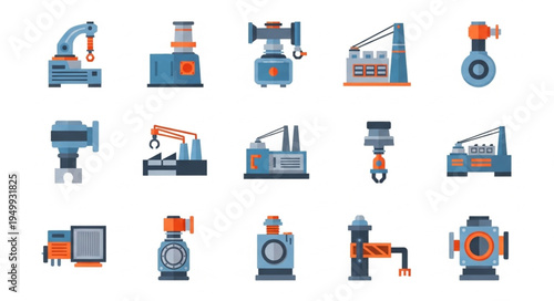 Collection of Industrial Robot Arm Icons for Automation and Manufacturing.
