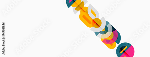 Abstract colorful shapes overlap, creating dynamic visual effect. White background emphasizes vibrant hues, modern design.