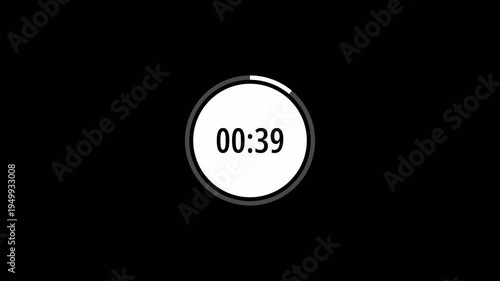  countdown timer 45 sec animation with transparent background with alpha channel in 4k.countdown timer from 45 sec to 0sec .

