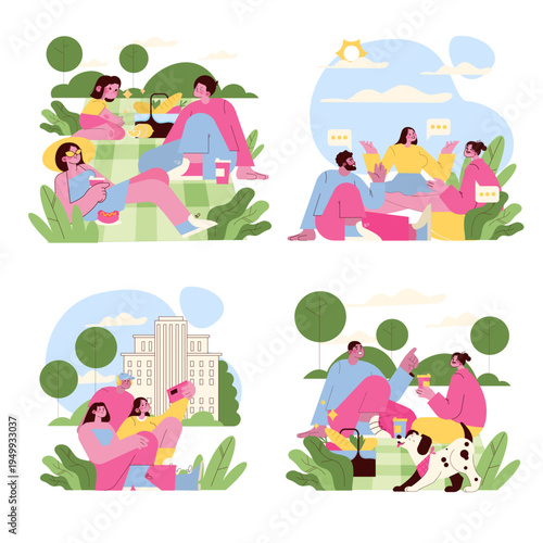 Four Scenes of Social Interactions in a Park Setting