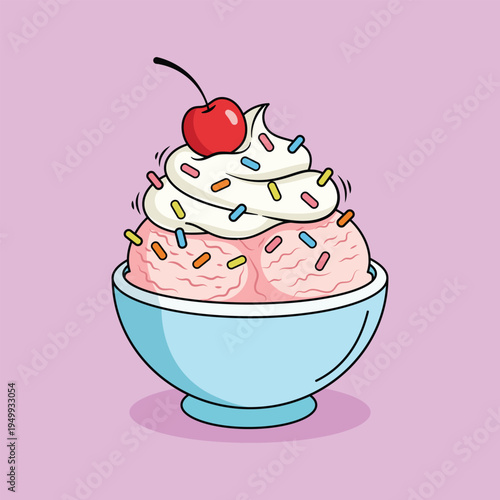 Strawberry Ice Cream Sundae Vector Illustration
