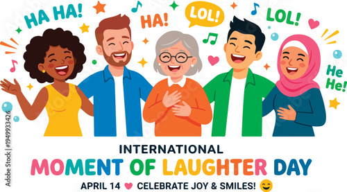 Diverse Group Celebrating International Moment of Laughter Day with Joyful Expressions