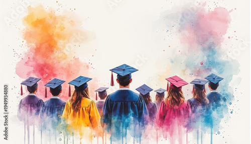 Beautiful Digital Watercolor Graduation Art with Soft Pastel Colors and Ample Copy Space in the Center for Text or Photo Placement