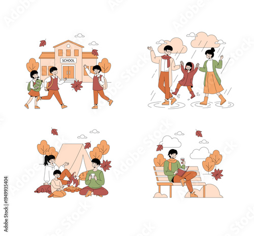 Autumn Activities Vector Illustration with Family Fun