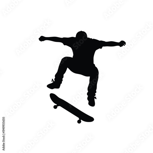 Skateboarder silhouette performing jump trick with board in mid air