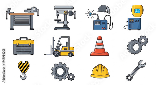 Construction and Industrial Tools and Equipment Vector Illustration.