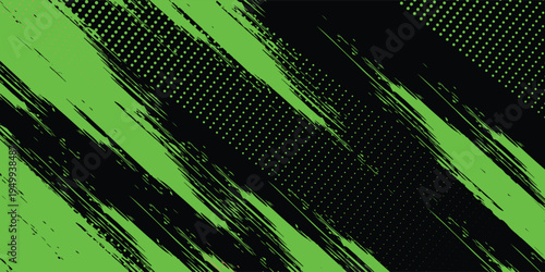 Abstract Neon Green and Black Grunge Halftone Background
