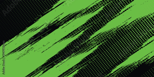 Abstract Neon Green and Black Grunge Halftone Background