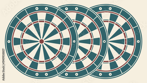 A vector graphic illustration of three dartboards in a row with a minimalist design