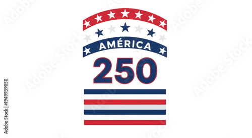 America 250 patriotic logo vector, red white and blue stars and stripes emblem