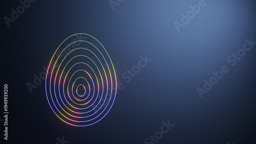 Colorful neon easter egg with glowing concentric lines on a dark background