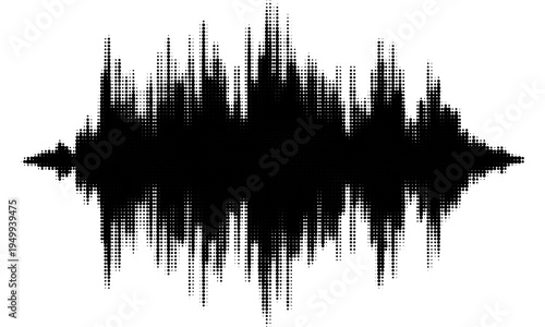 Vector retro grunge sound wave pattern. Audio equalizer halftone design with pulse effect
