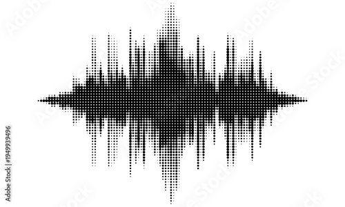 Vector retro grunge sound wave pattern. Audio equalizer halftone design with pulse effect