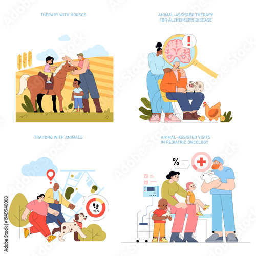 Animal-Assisted Therapy and Support Vector Illustration