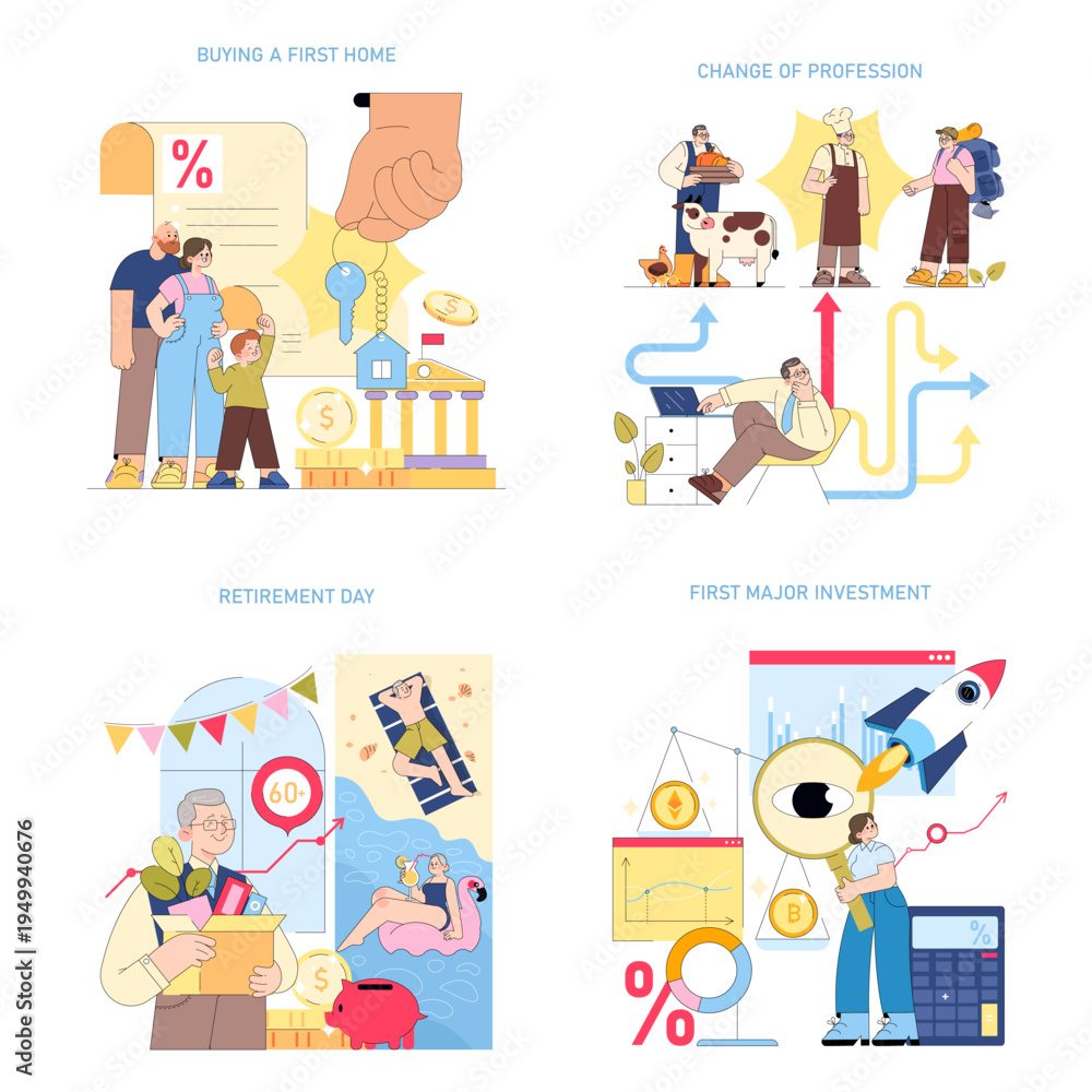 Fototapeta premium Illustrating Milestones First Home to Retirement
