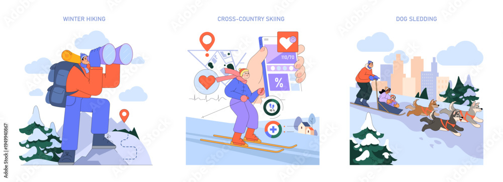 Fototapeta premium Winter Adventures Vector Illustration of Outdoor Activities