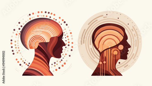 Modern graphic illustrating the intricate connection between human mind and artificial intelligence, depicted through complex digital patterns and neural networks
