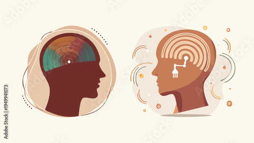 Abstract concept art representing human mind and consciousness, illustrating thought processes and brain activity through creative design