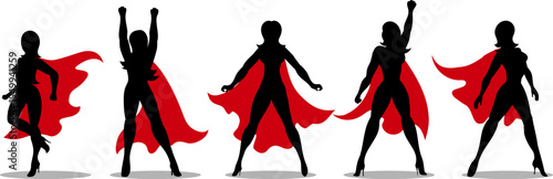 Female superhero black silhouettes