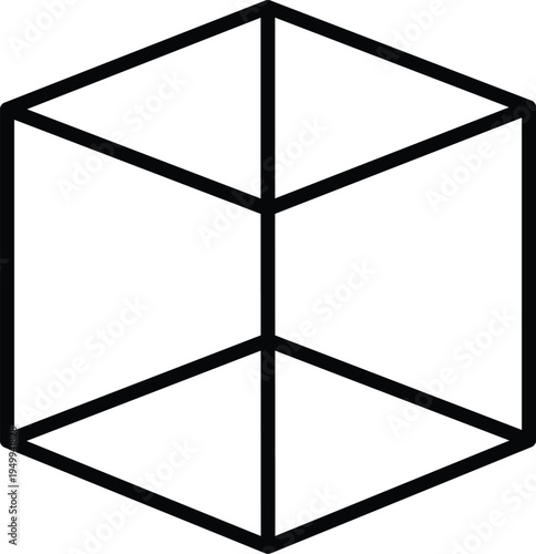 Black outline of a 3D cube viewed from a slightly elevated angle geometric shape