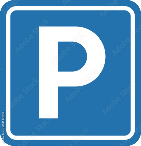 Blue square parking sign with white letter p symbol